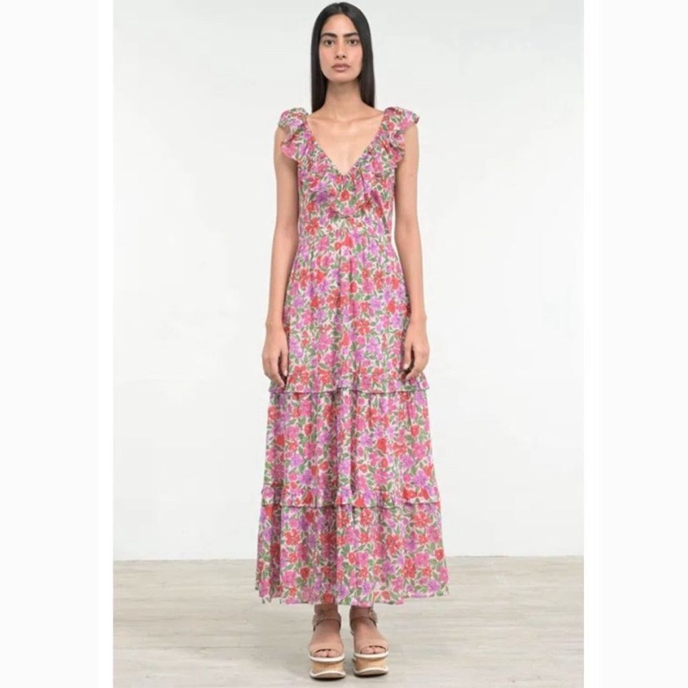 Banjanan Twiggy Floral Print Tiered Dress, Melodic Floral Bonbon, NWT, Size XS